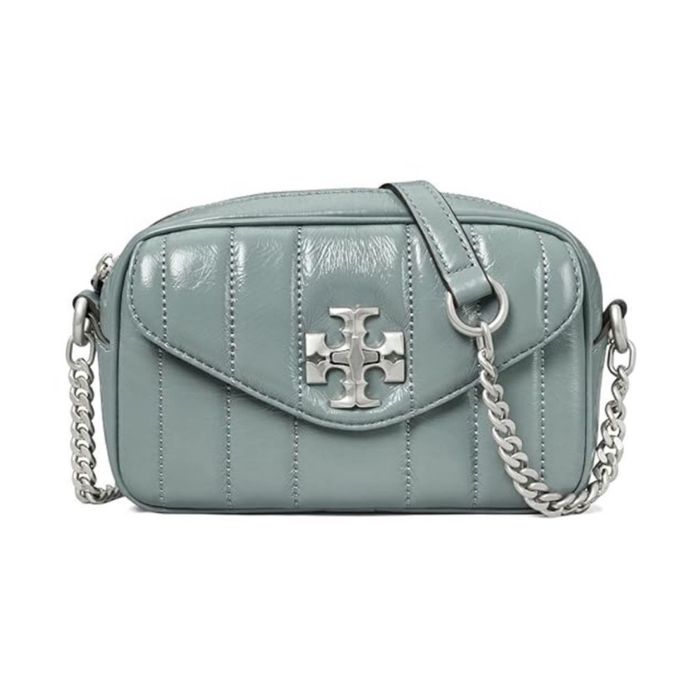 Tory Burch Kira Small Camera Bag, Arctic Blue - Quilted Patent Leather Crossbody